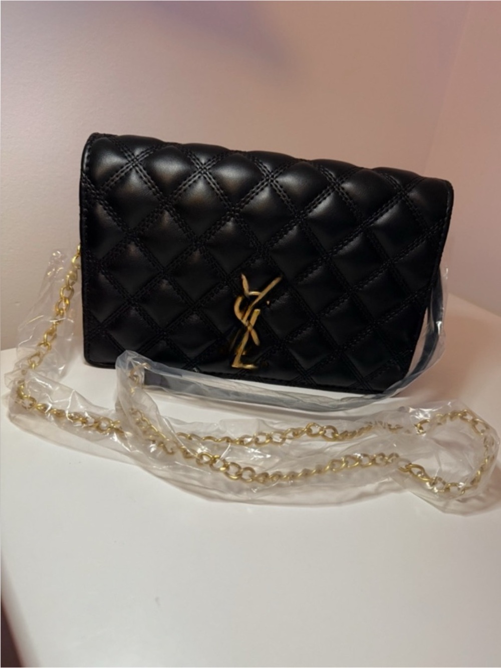 Black Quilted Chain Bag with Gold Hardware